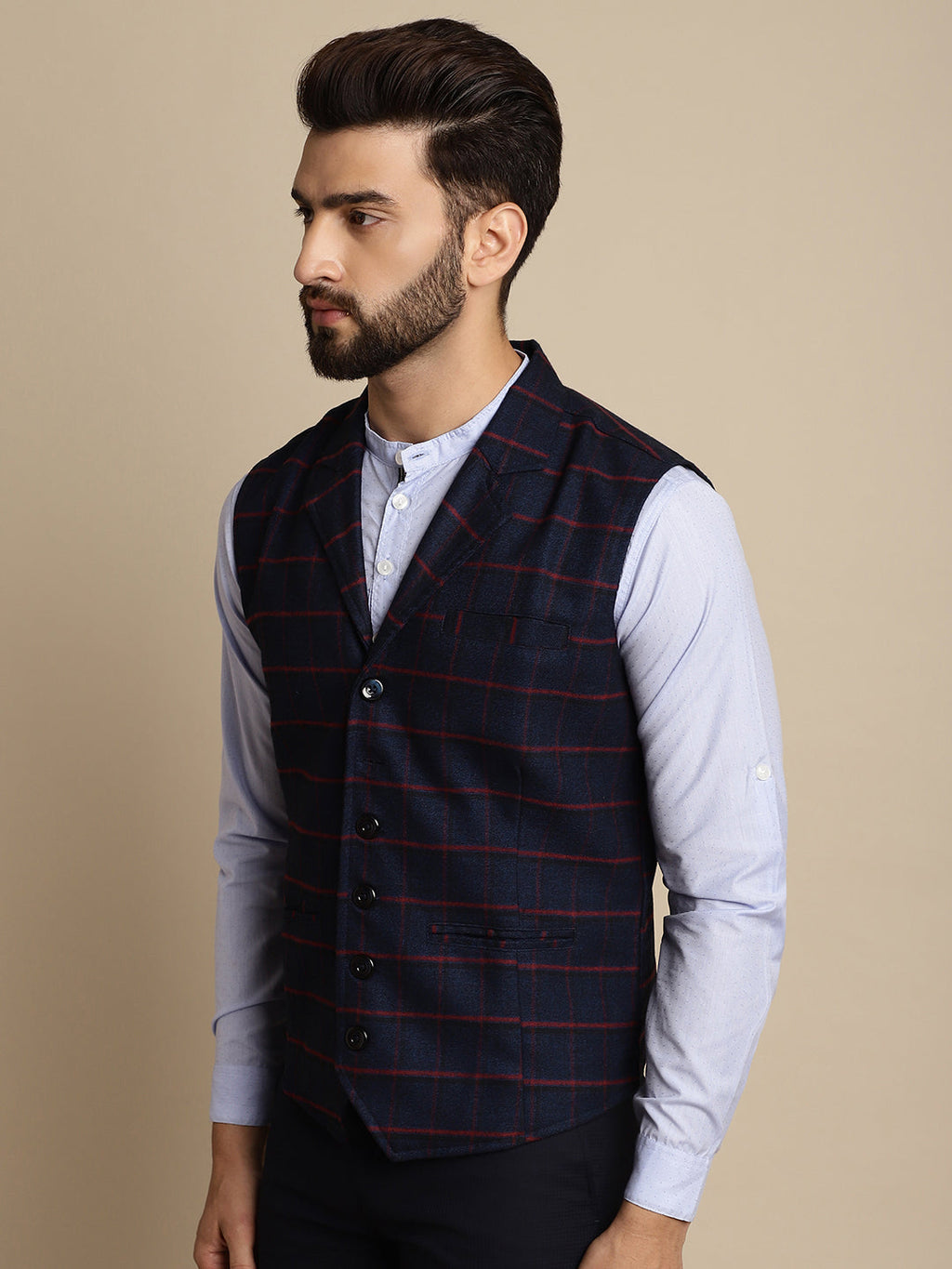Even Apparels Men's Blue Waistcoat with Notched Lapel