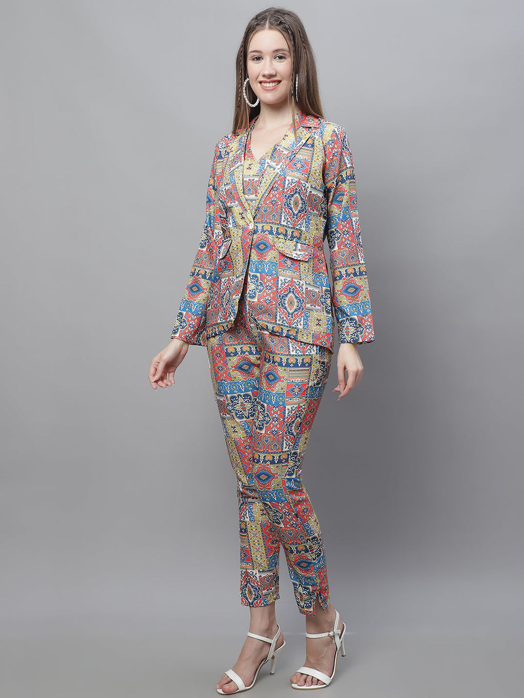 Jainish Women's WoDigital Printed Crop Top and Jacket Set - Multi