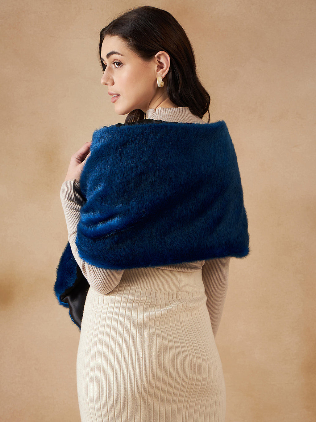 InWeave Women's Royal Blue Long Faux Fur Cape