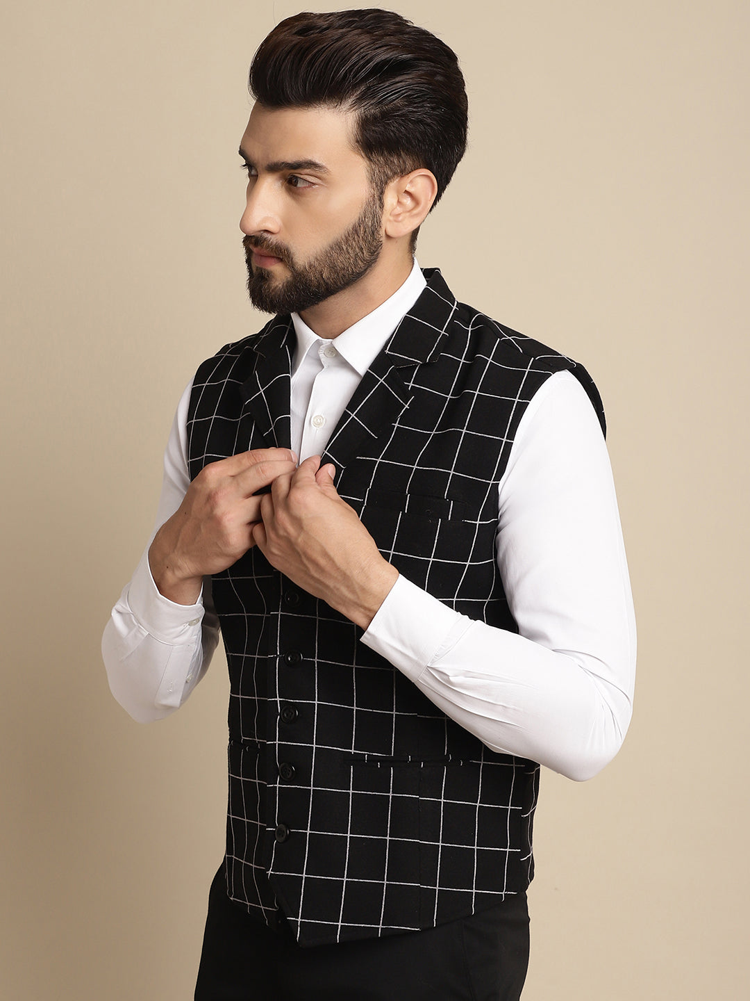 Even Apparels Men's Black Wool Waistcoat with Notched Lapel