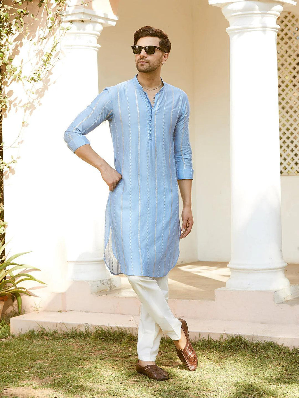 Fabmade Embroidered Regular Sequinned Chanderi Silk Kurta With Pyjamas