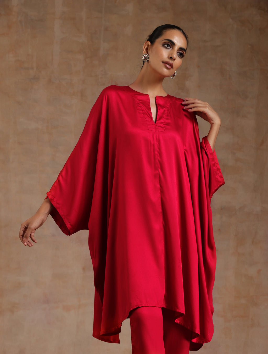 trueBrowns Red Modal Satin Oversized Round Co-Ord Set