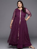 Ahalyaa Plus Size Round neck Net Maxi Ethnic Dress