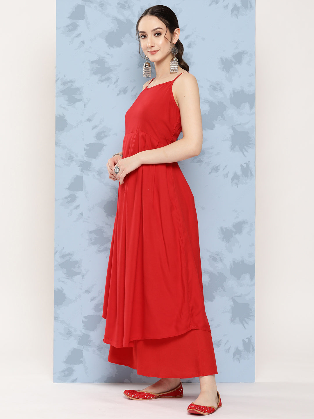 InWeave Women's Red Strappy Set W Navy Pink Lotus Cr Duptta