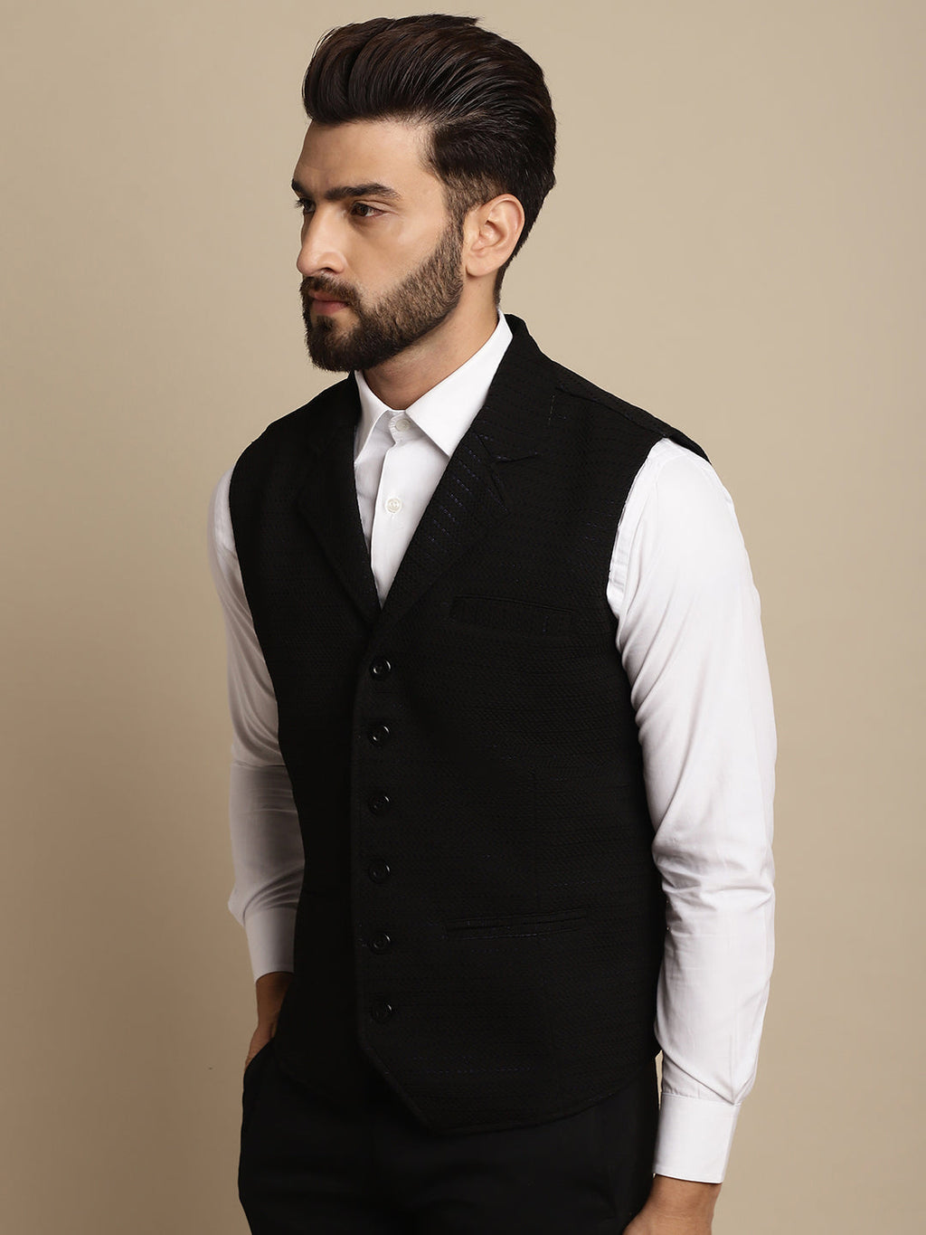 Even Apparels Men's Black Waistcoat with Notched Lapel