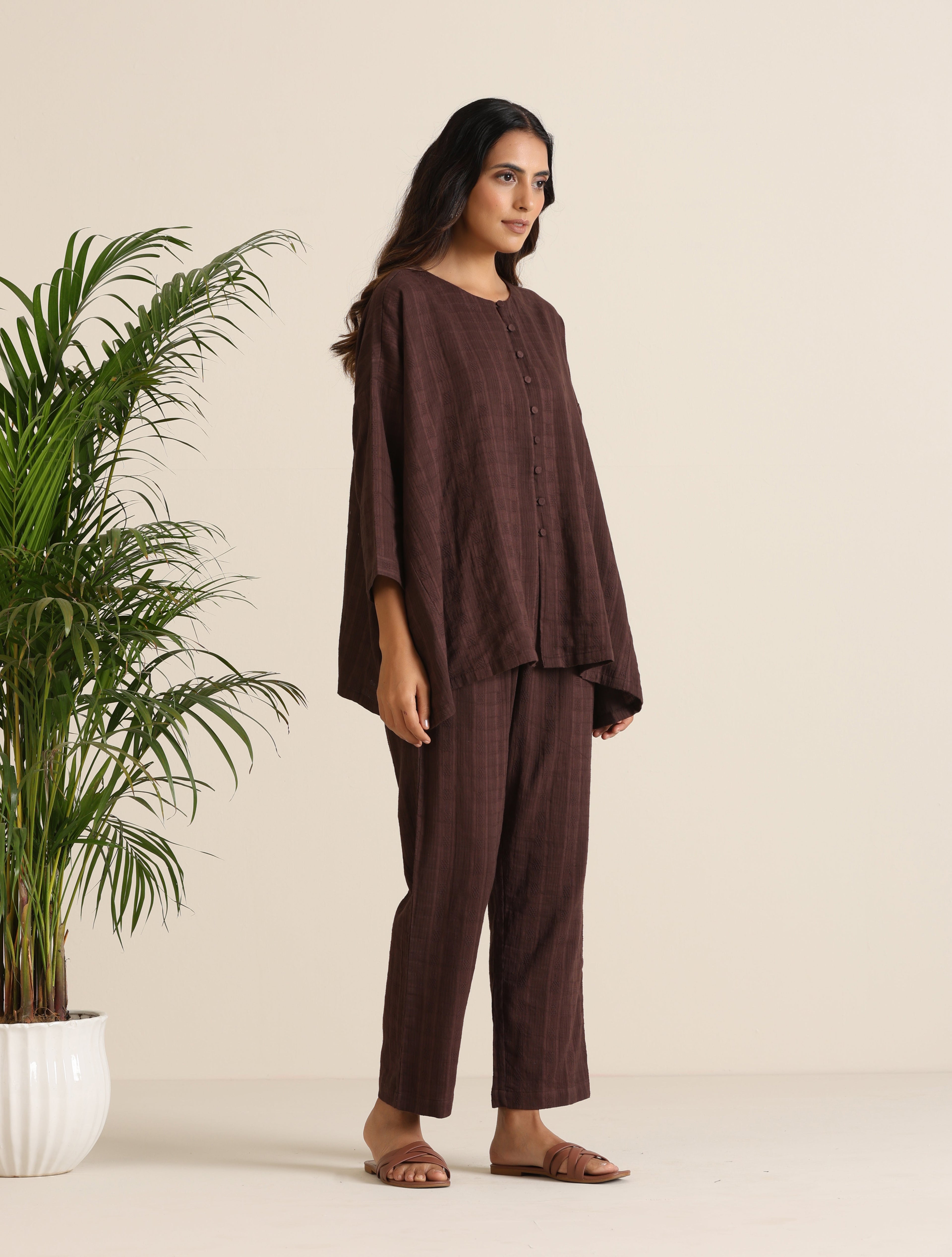 trueBrowns Cola Cotton Dobby Relaxed Co-ord Set