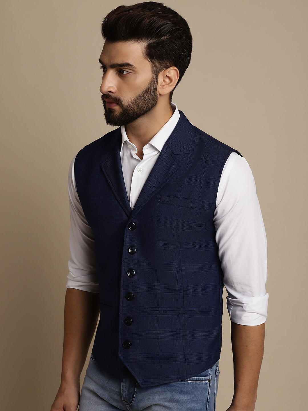 Even Apparels Men's Blue Waistcoat with Notched Lapel