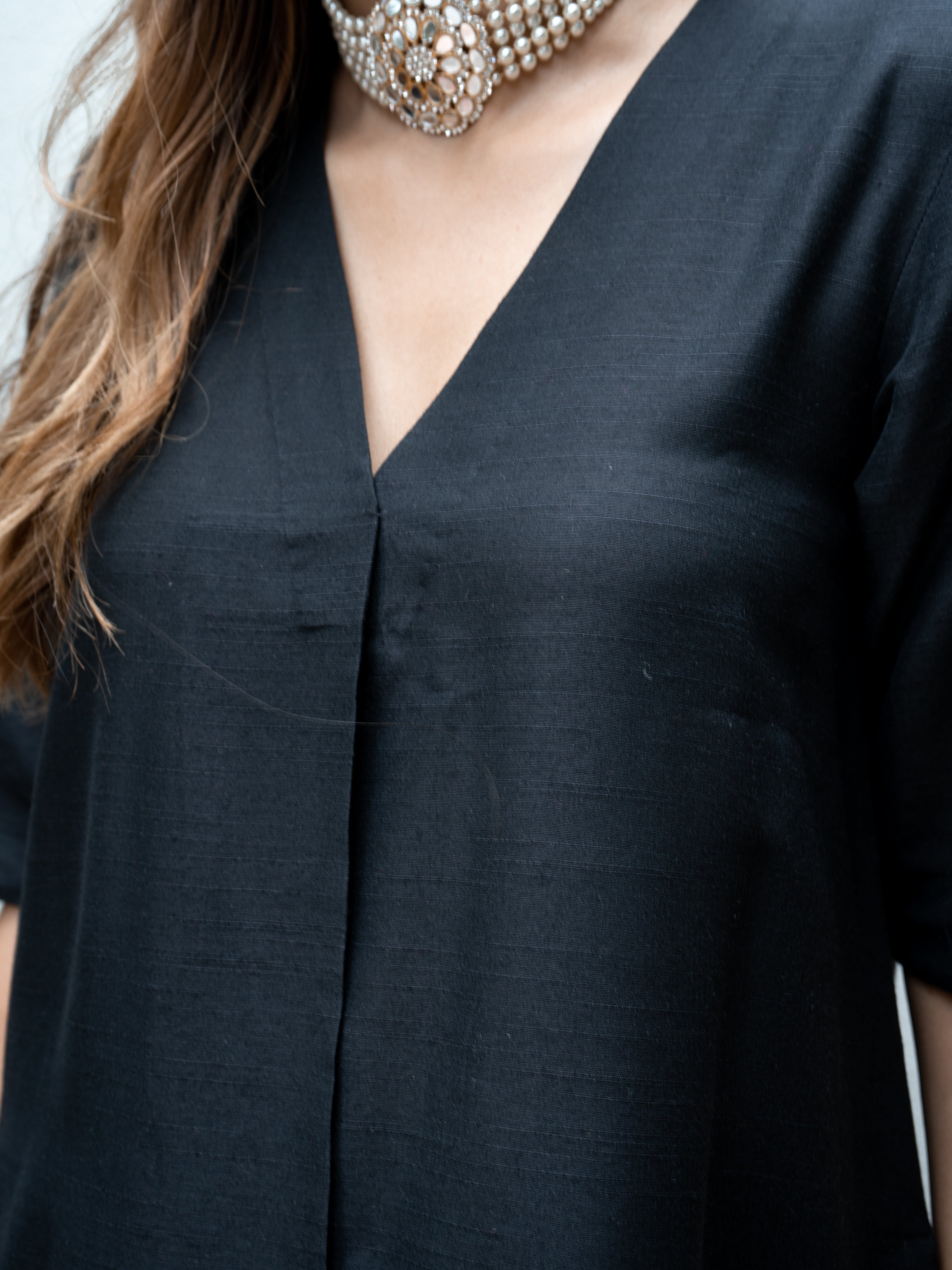 trueBrowns Black Silk Kurta Pant Set