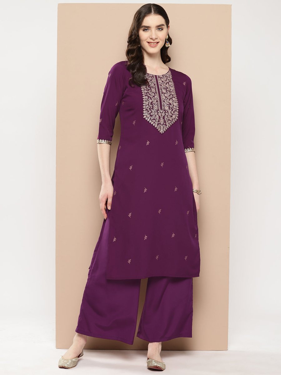 Ahalyaa Women Floral Yoke Design Regular Kurta with Palazzos