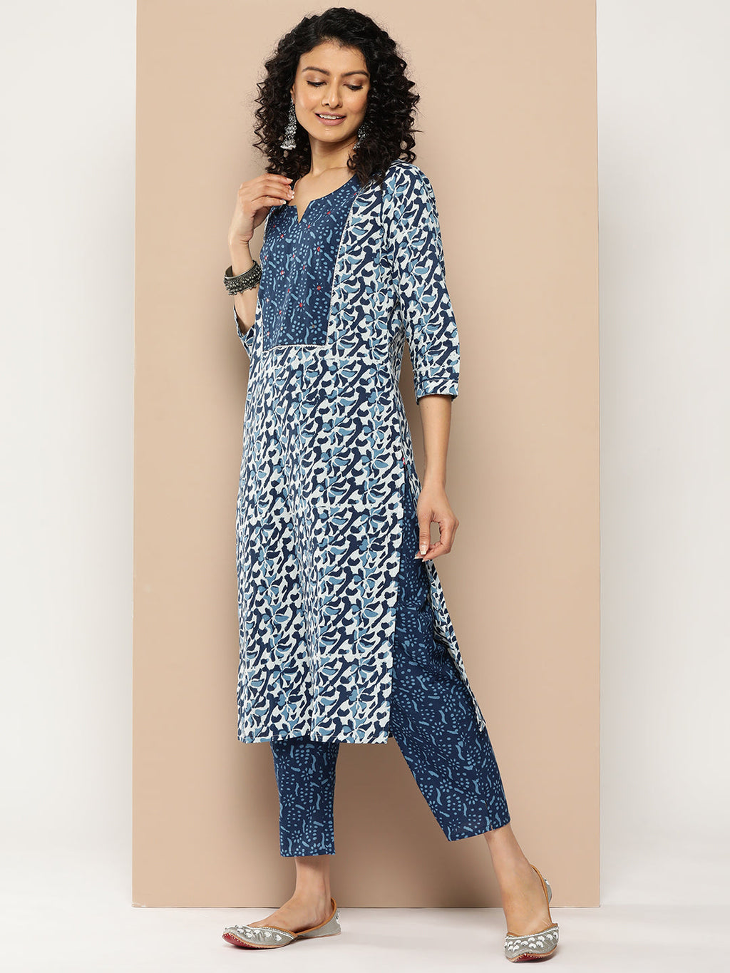 KSUT (House of Varanga) Blue And White Cotton Printed Yoke Design Kurta Paired With Printed Dupatta And Trouser