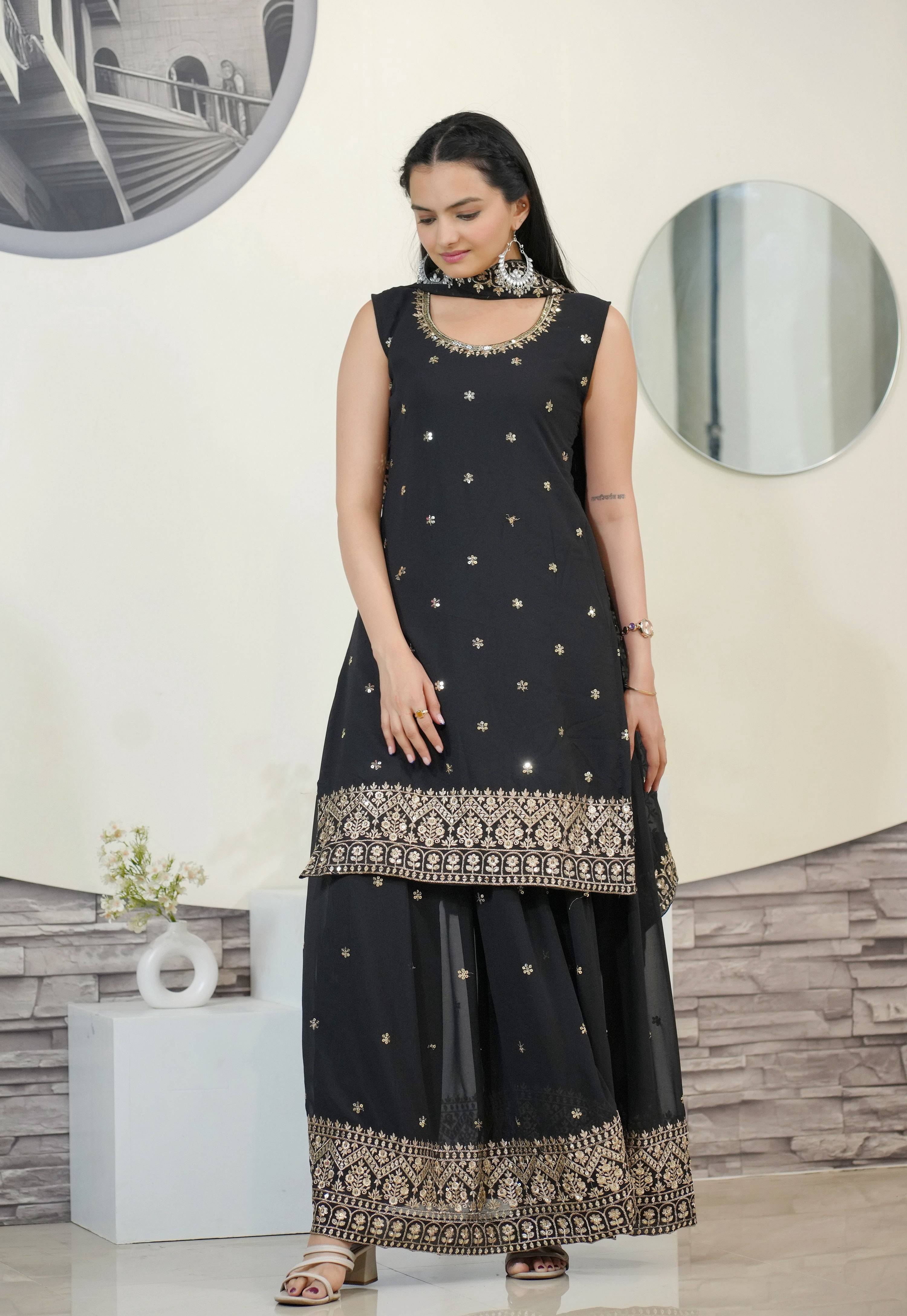 Yash Enterprise Awasome Embroidery Georgette Black Readymade Salwar Suit