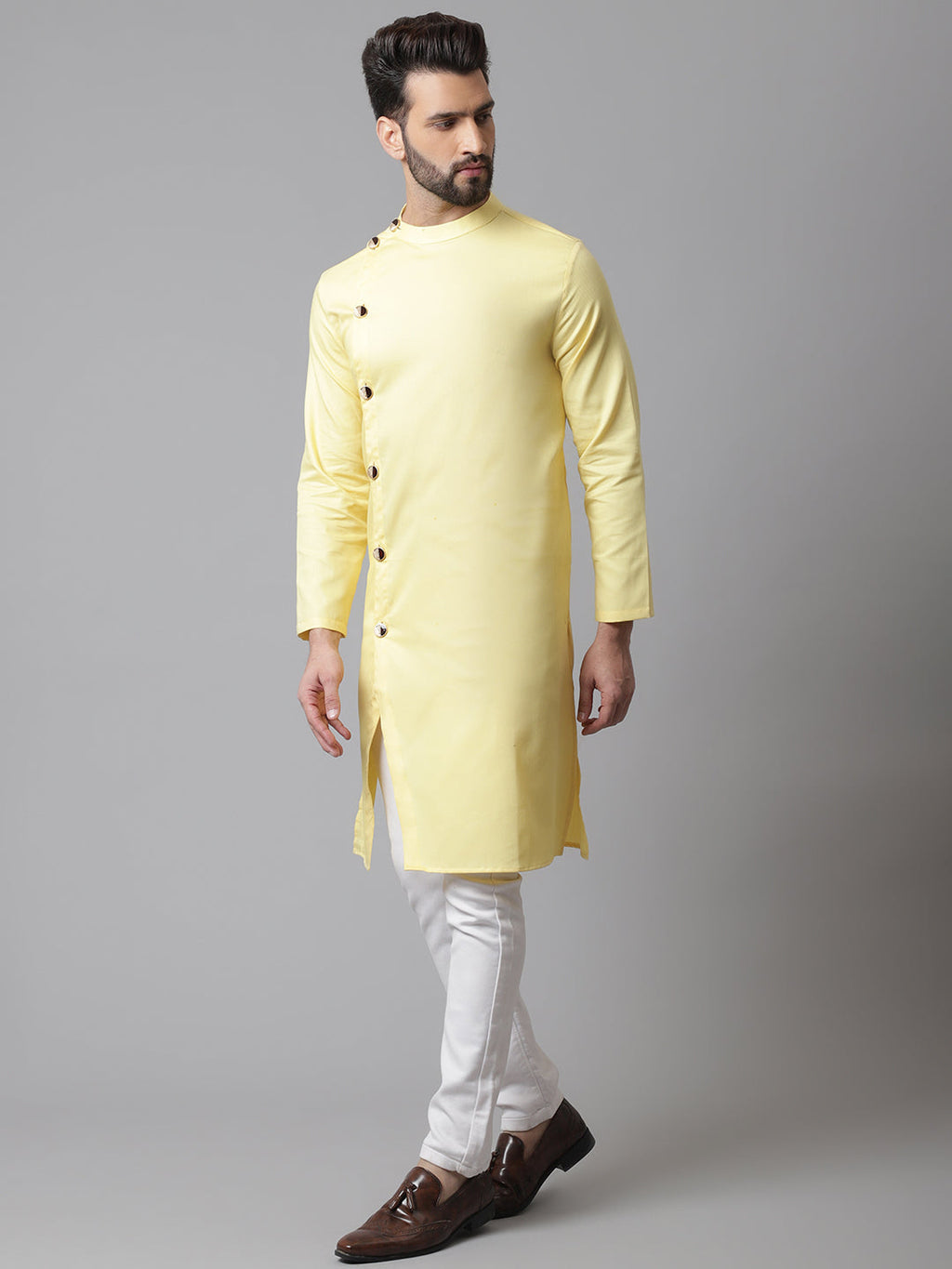 Even Apparels Yellow Sherwani Kurta With Asymetrical Cut