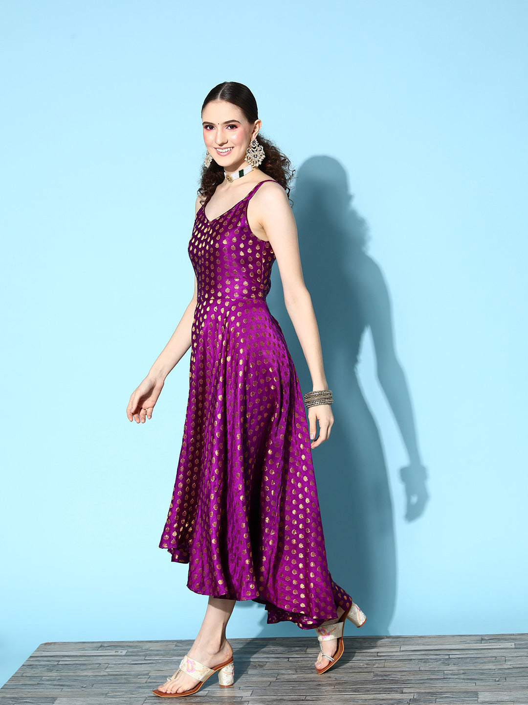 InWeave Women's Wine Gold Small Boota Long Dress