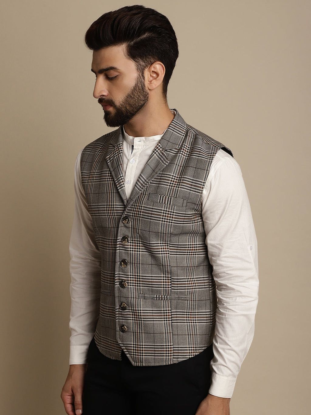 Even Apparels Men's Brown Waistcoat with Notched Lapel
