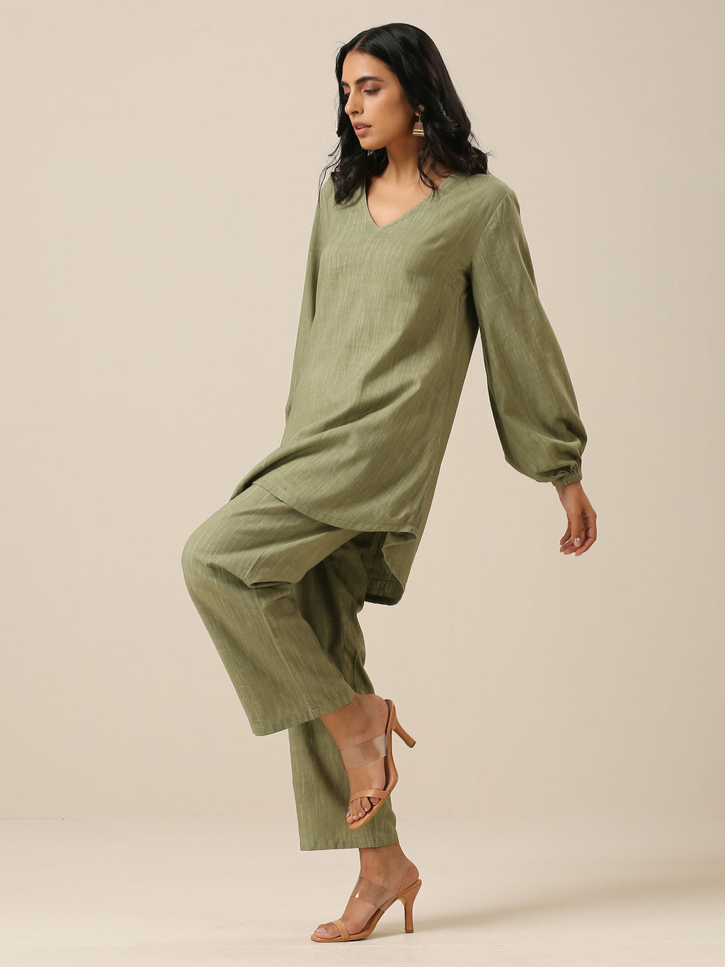 trueBrowns Sage Slub Textured Short Co-Ord Set