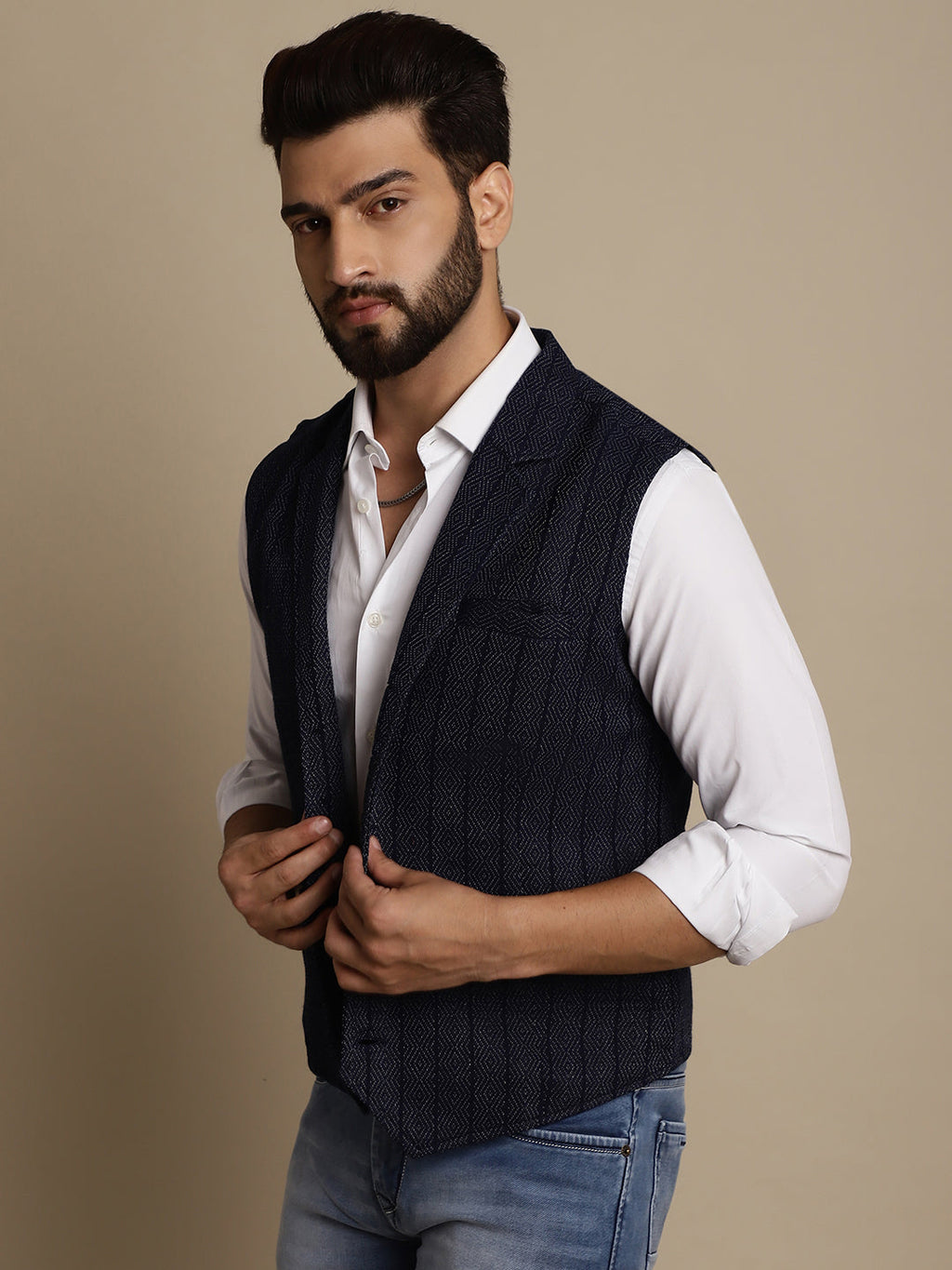 Even Apparels Men's Blue Waistcoat with Notched Lapel