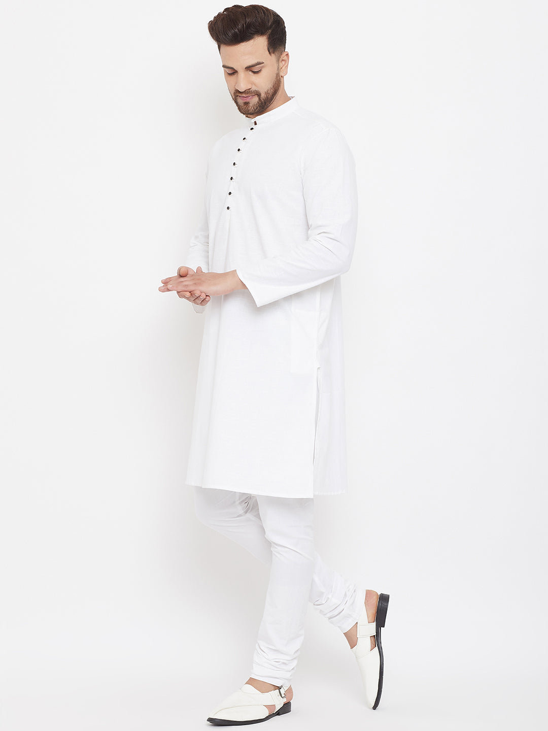 Even Apparels White Pure Cotton Kurta With Band Collar