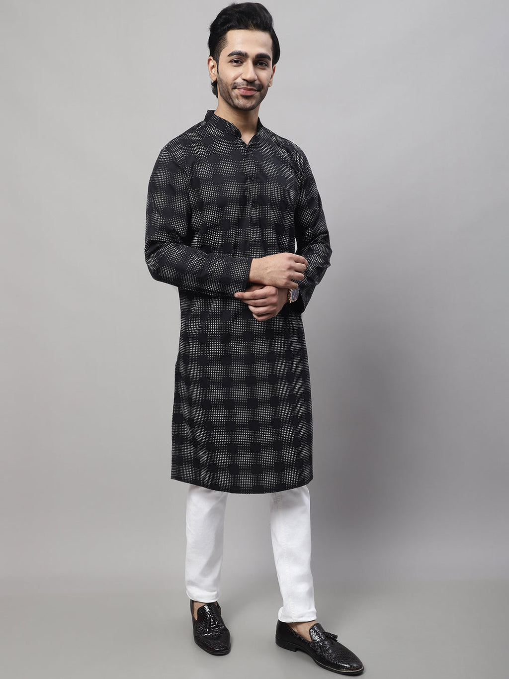 Even Apparels Black Pure Cotton Kurta With Band Collar