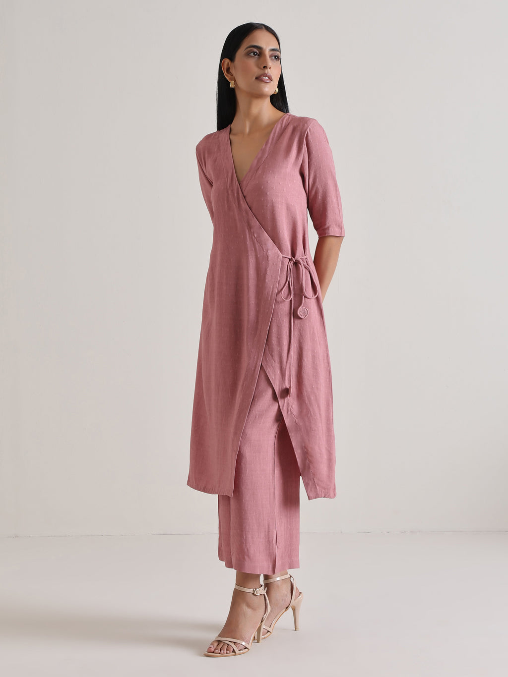 trueBrowns Mauve Angrakha Kurta Set