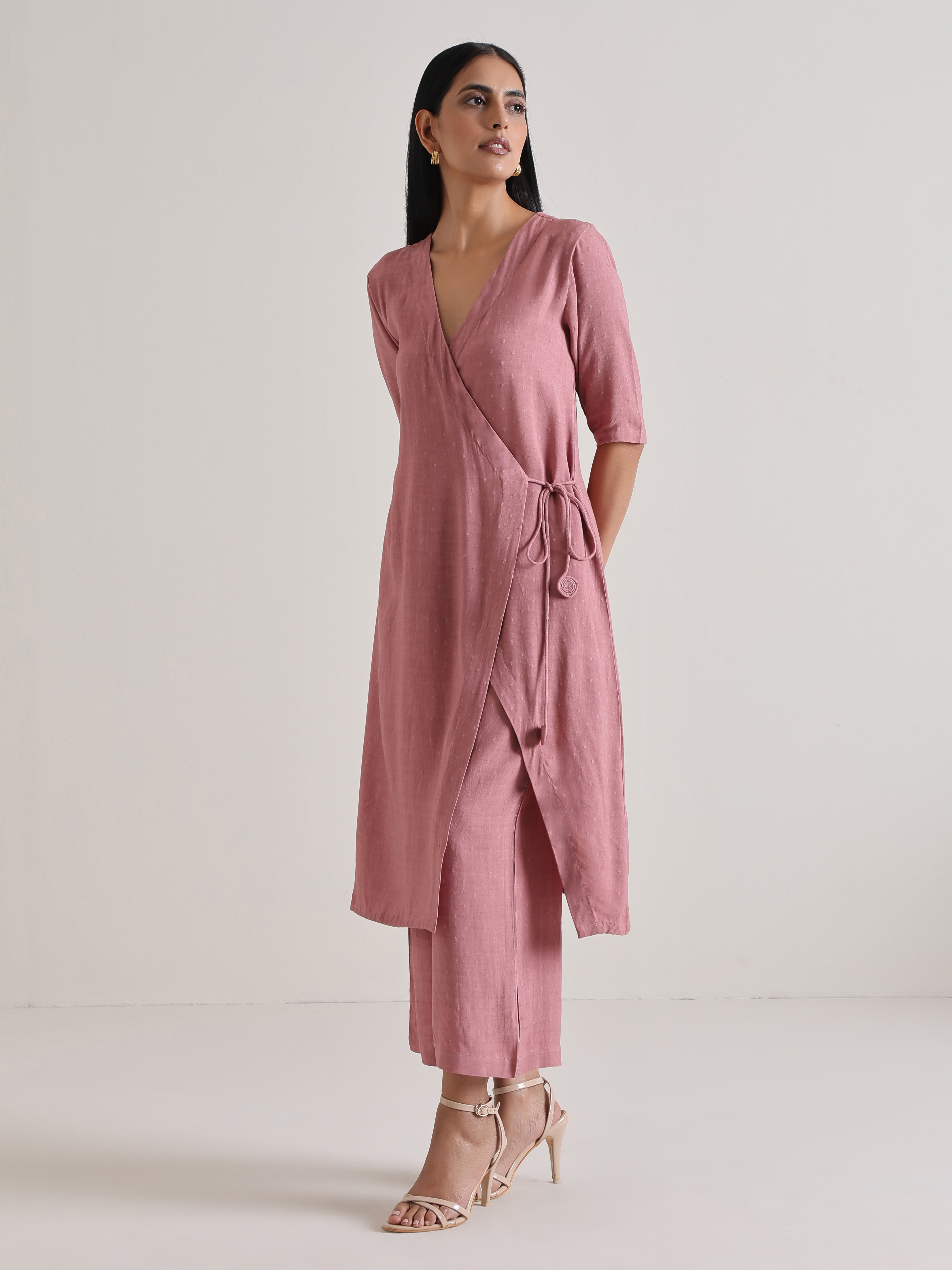 trueBrowns Mauve Angrakha Kurta Set