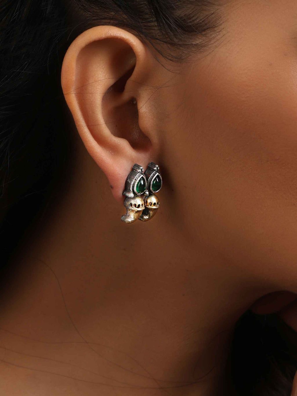 trueBrowns Silver Gold Tone Stud Earrings