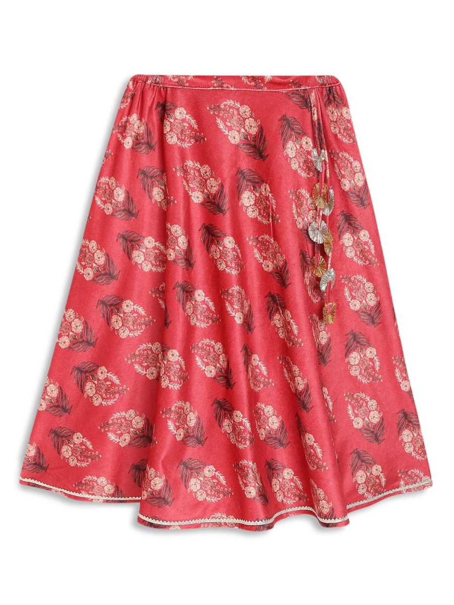 Ahalyaa Girls Floral Printed Velvet Ready to Wear Kids Lehenga Choli