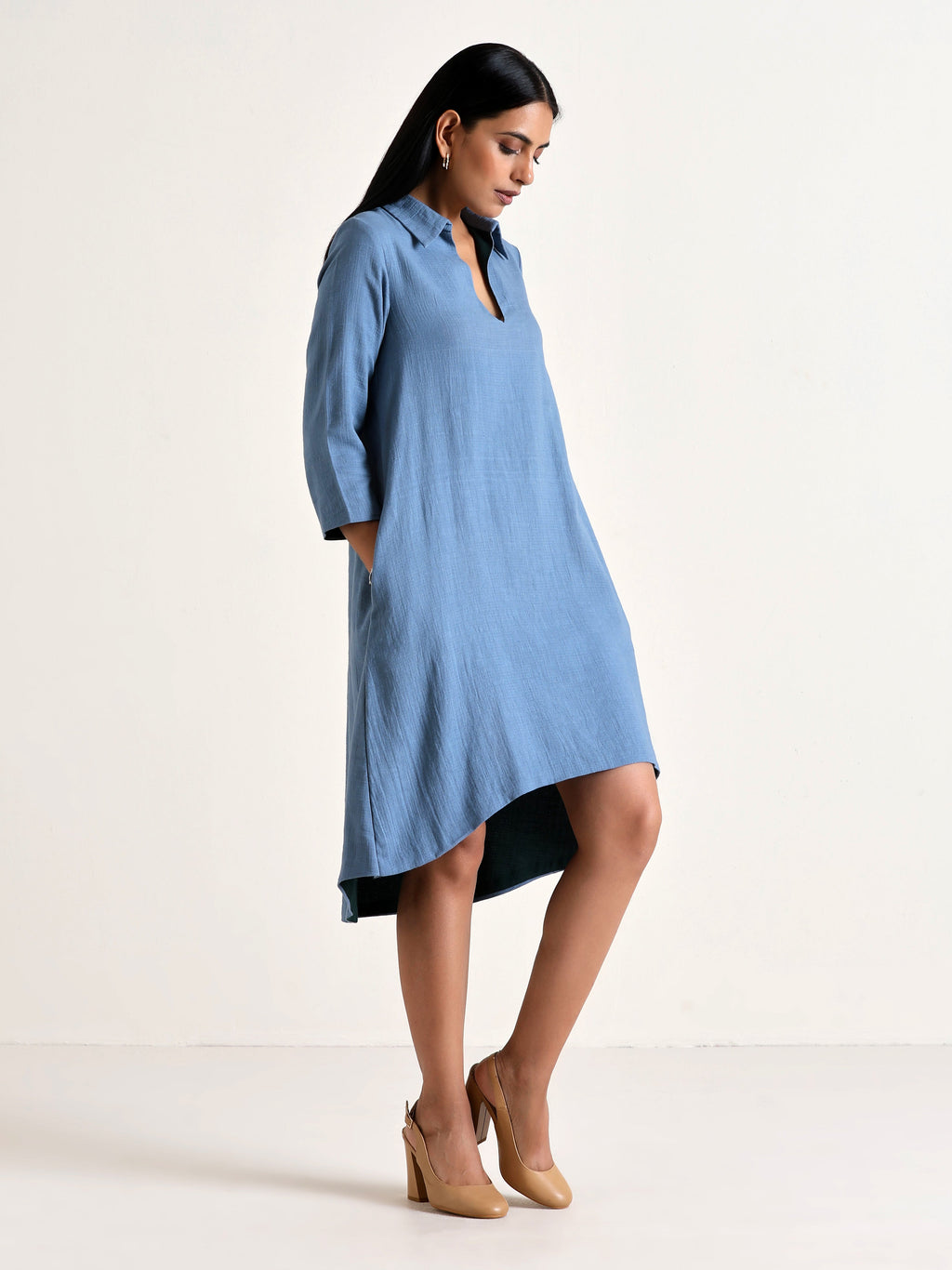 trueBrowns Light Blue Short Collared Dress