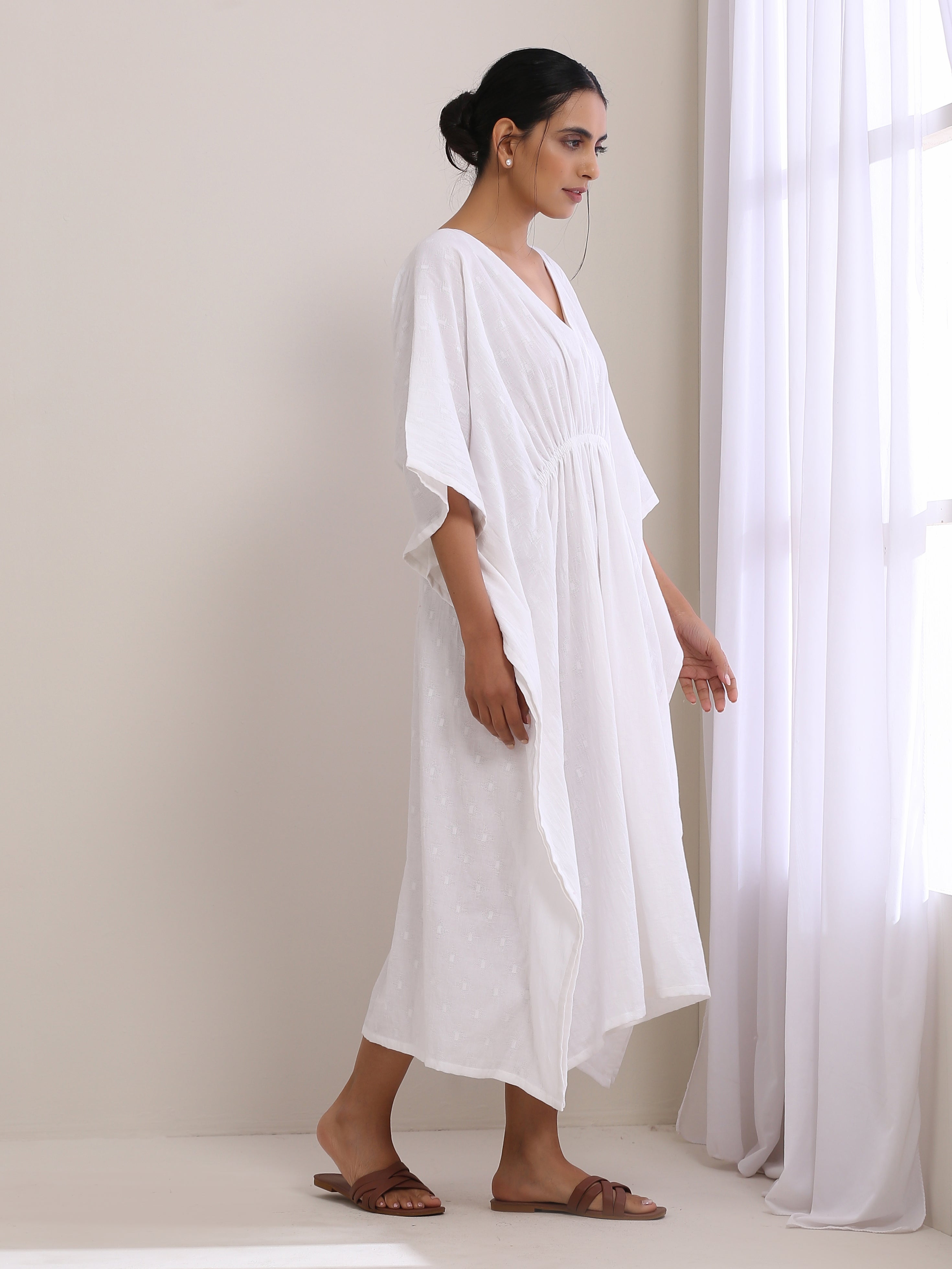 trueBrowns White Dobby Kaftan Dress