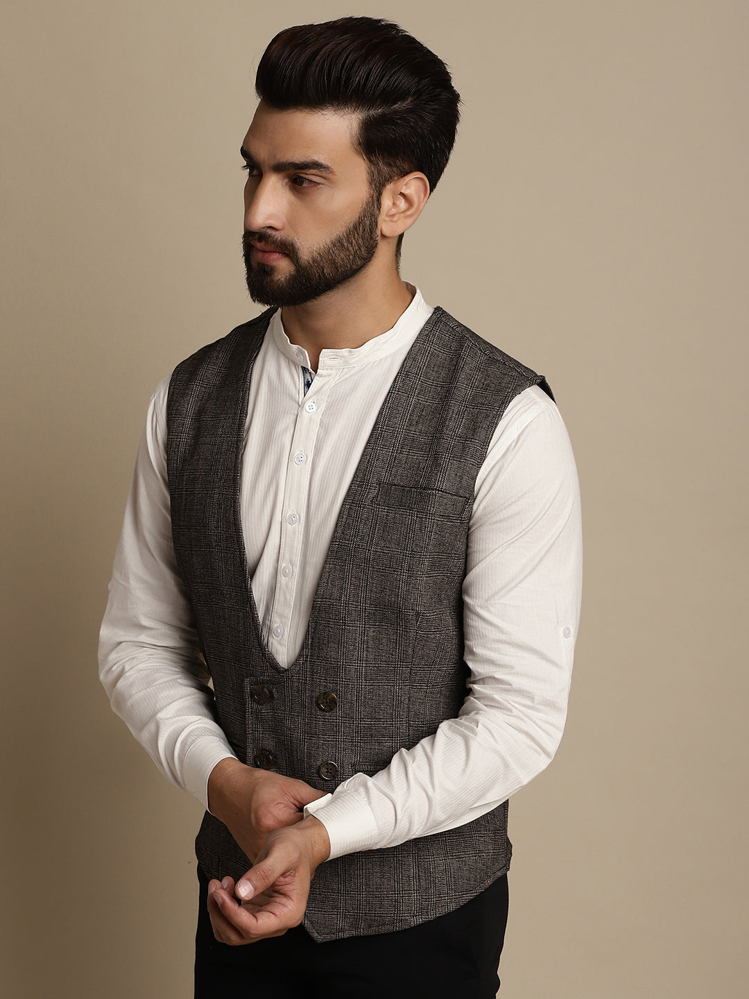 Even Apparels Men's Brown Double Breast Waistcoat