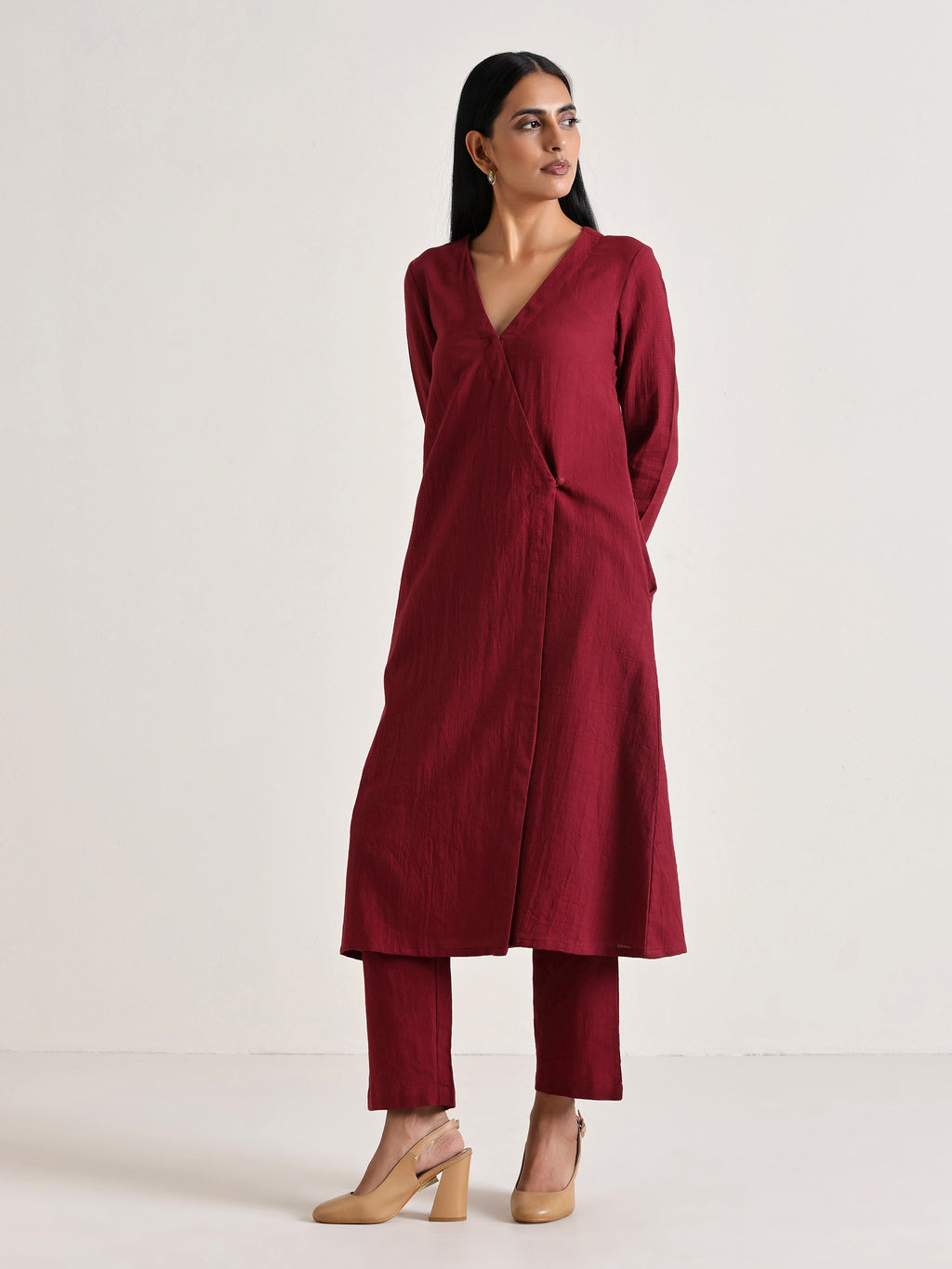 trueBrowns Maroon Angrakha Kurta Set