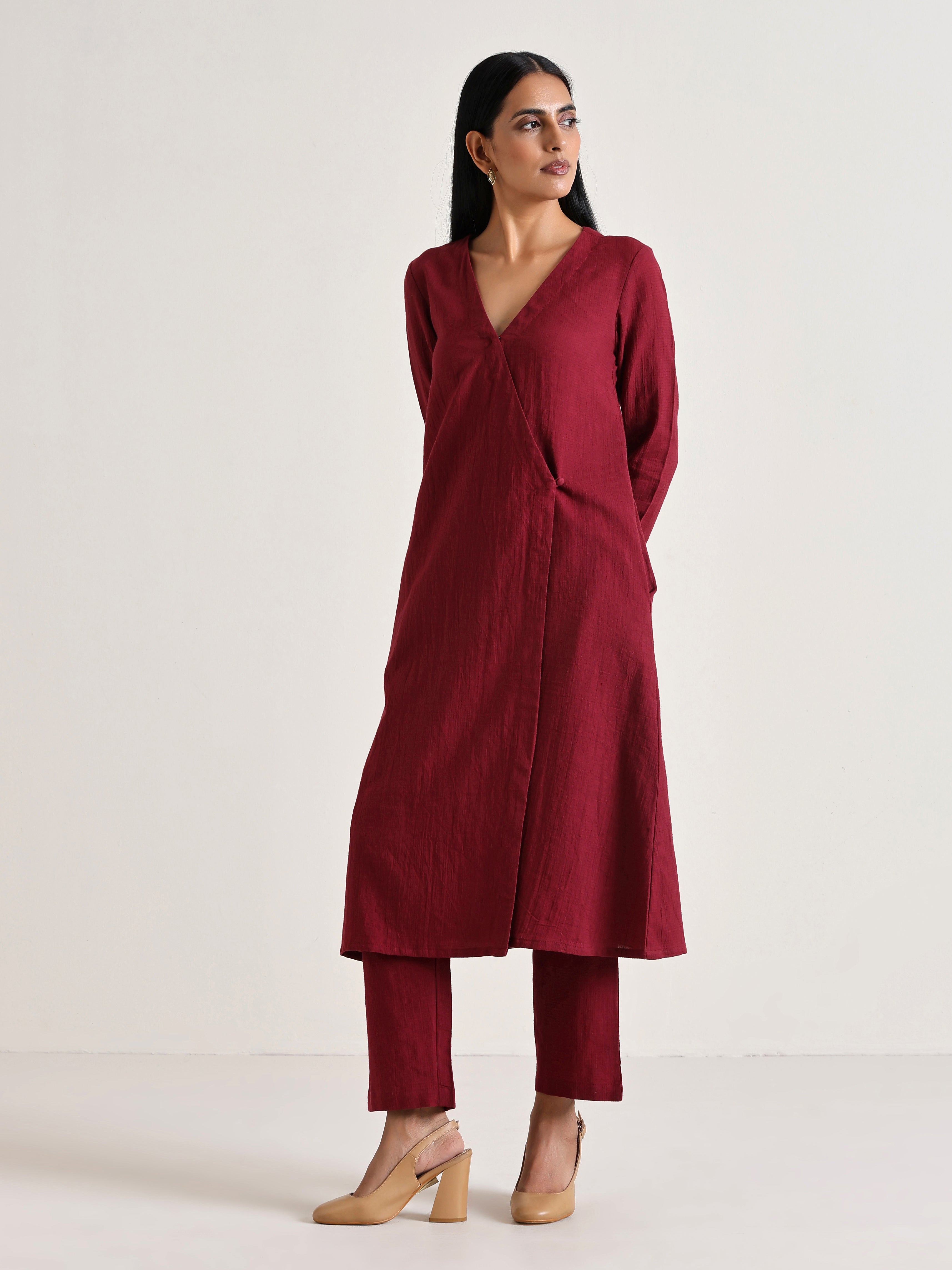 trueBrowns Maroon Angrakha Kurta Set