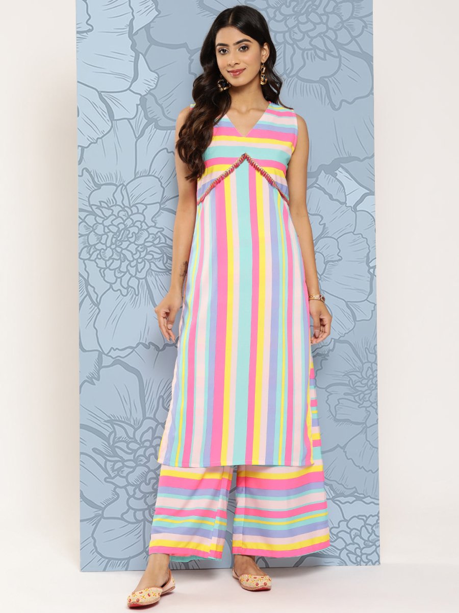 Ahalyaa Striped Empire Gotta Patti Kurta With Palazzos