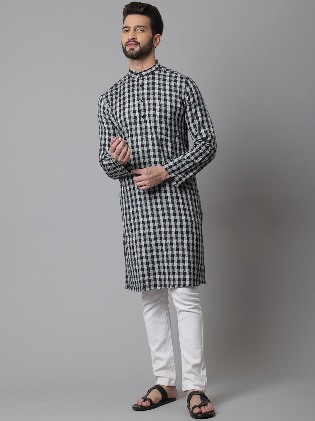 Even Apparels Multi Pure Cotton Kurta With Band Collar