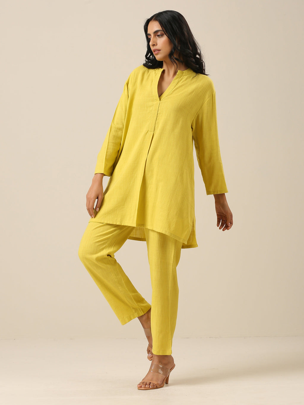 trueBrowns Lime Slub Texture Relax Fit Co-Ord Set