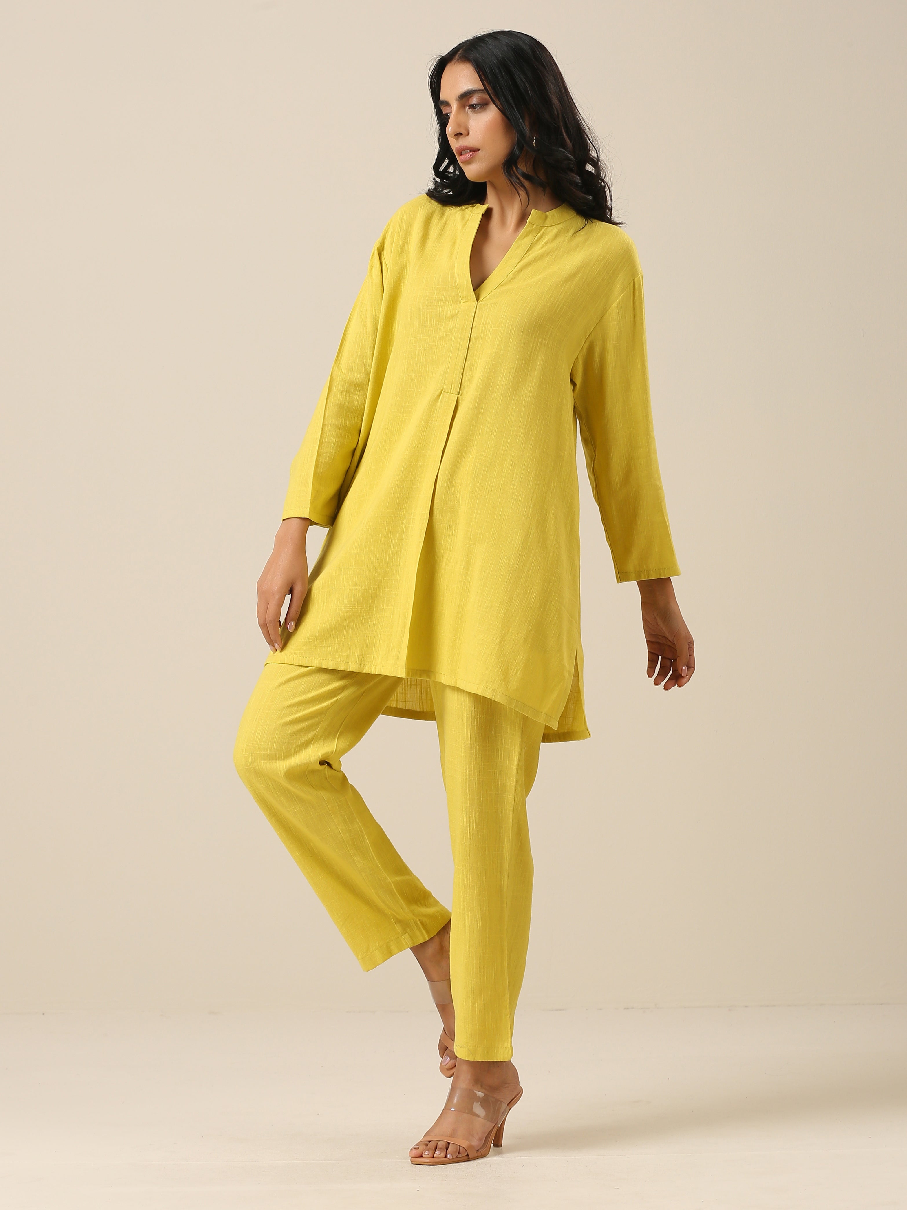 trueBrowns Lime Slub Texture Relax Fit Co-Ord Set