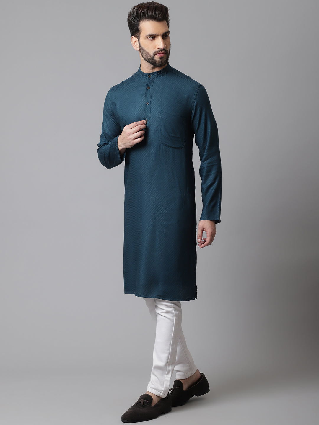 Even Apparels Green Kurta With Band Collar