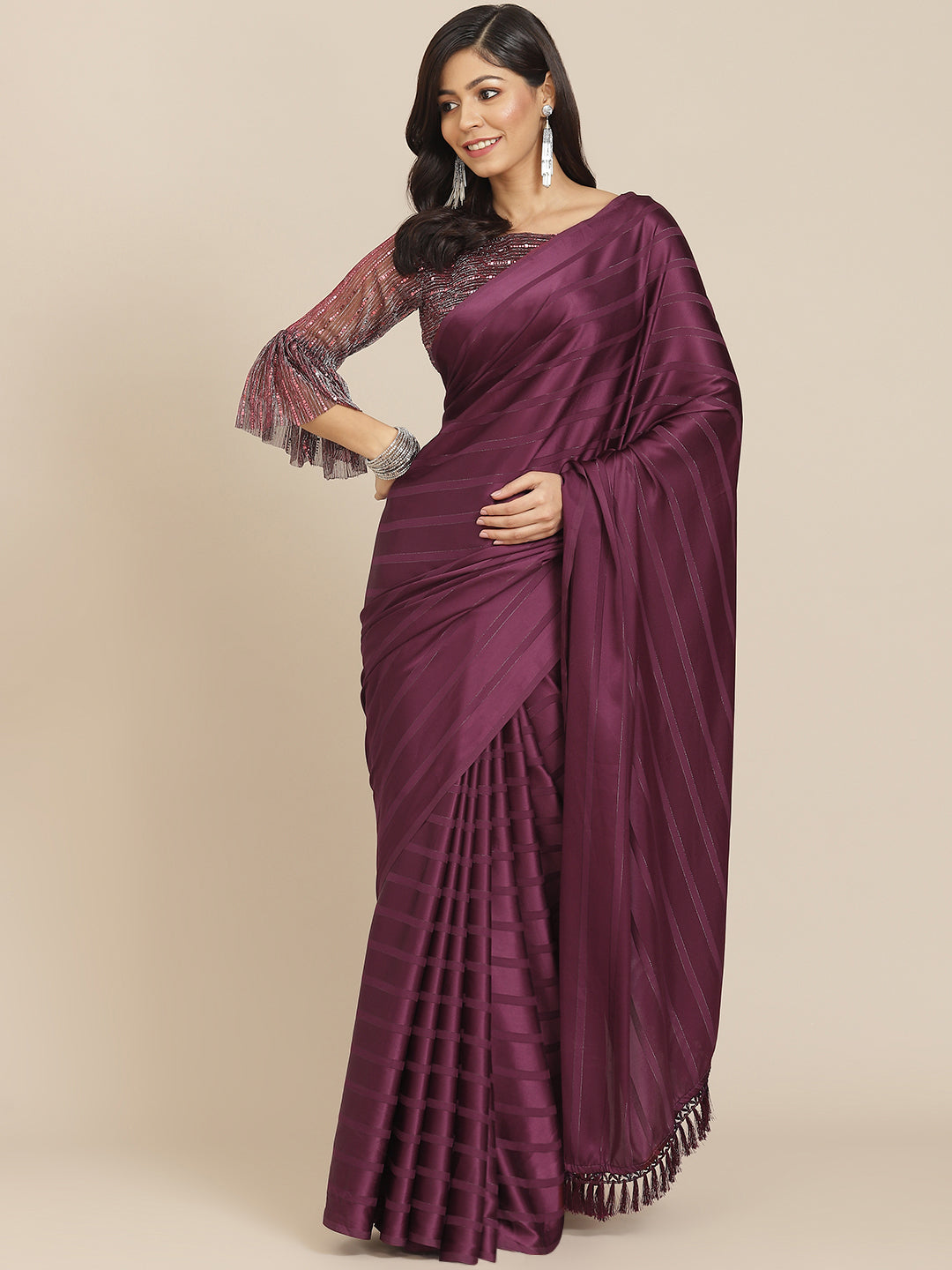 Tikhi Imli Magenta Striped Saree