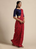 Saree Mall Red Pure Chiffon Tribal Print Bandhani Saree