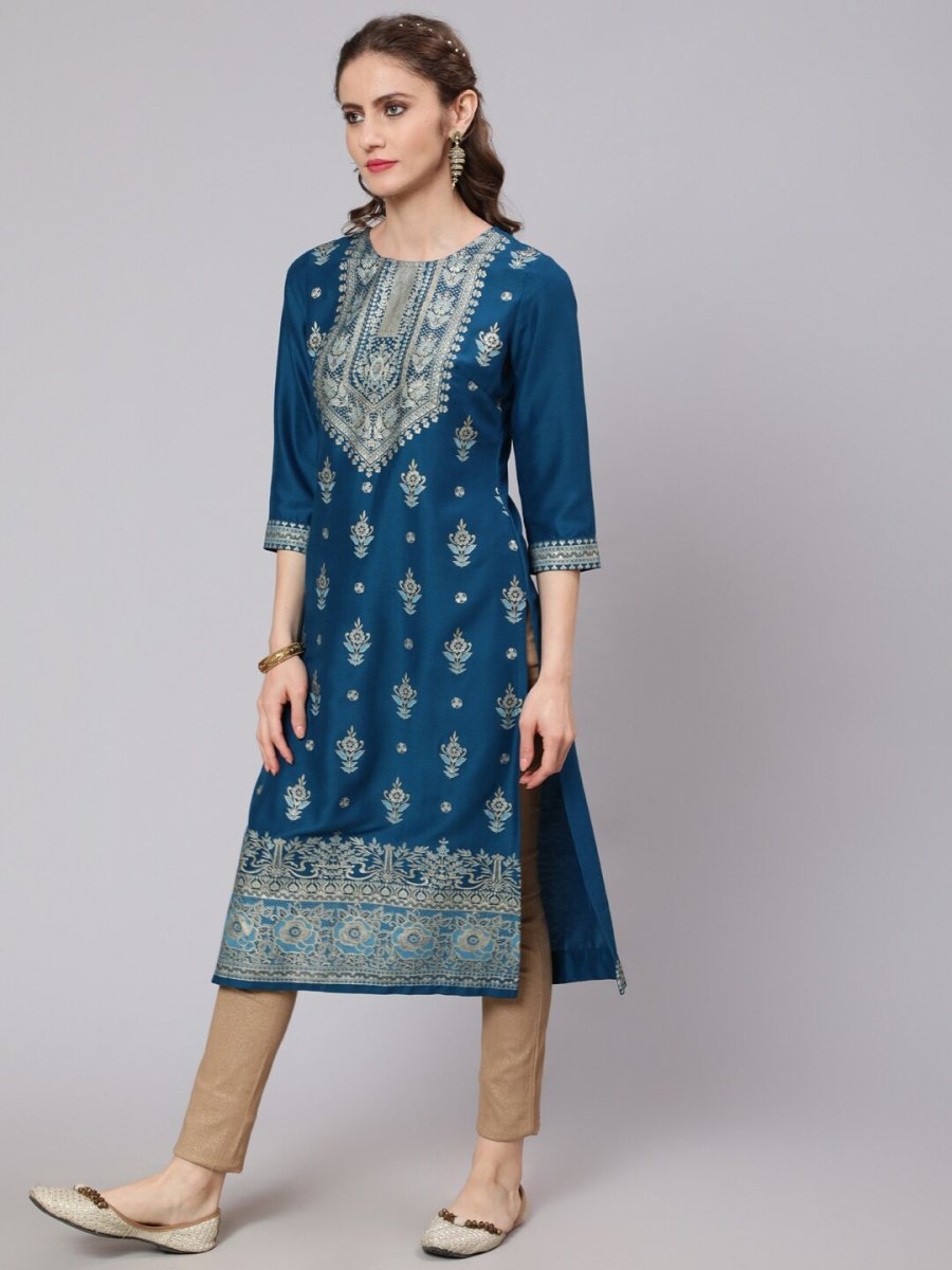 Aks Ethnic Motifs Printed Round Neck Straight Kurta