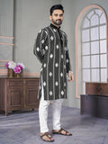Black Men Kurta Set Embroidered with Sequins Work by Infinity Export