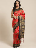 Saree Mall Red & Beige Printed Bhagalpuri Saree