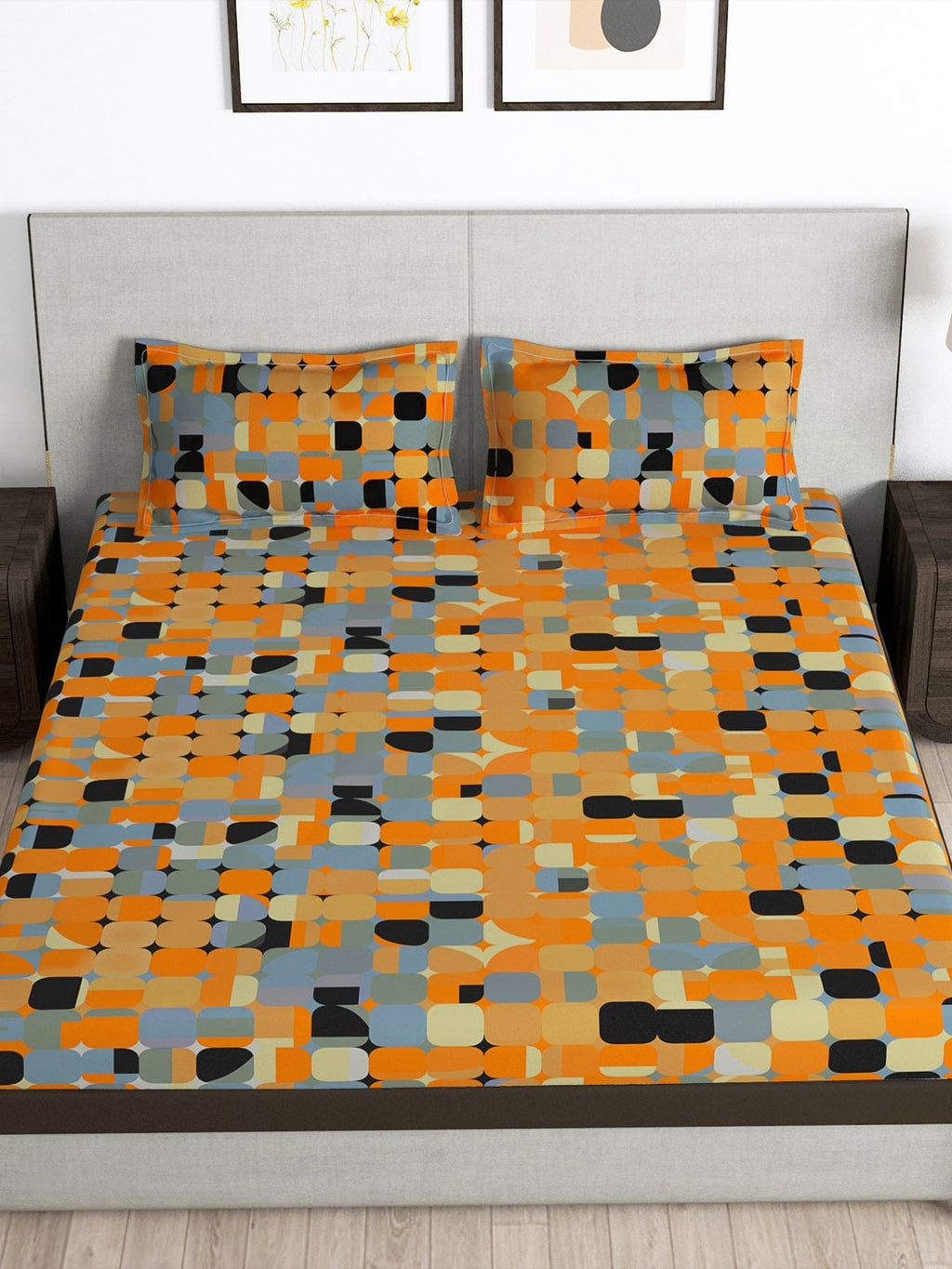 Story@home Arena Rust & Purple Printed 180 TC Bedsheet & Pillow Covers