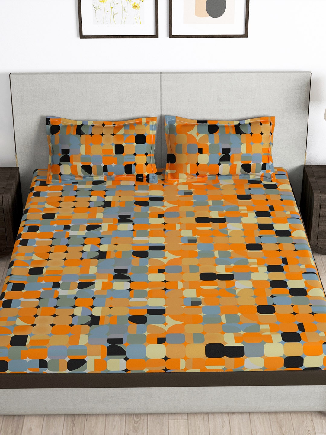 Story@home Arena Rust & Purple Printed 180 TC Bedsheet & Pillow Covers