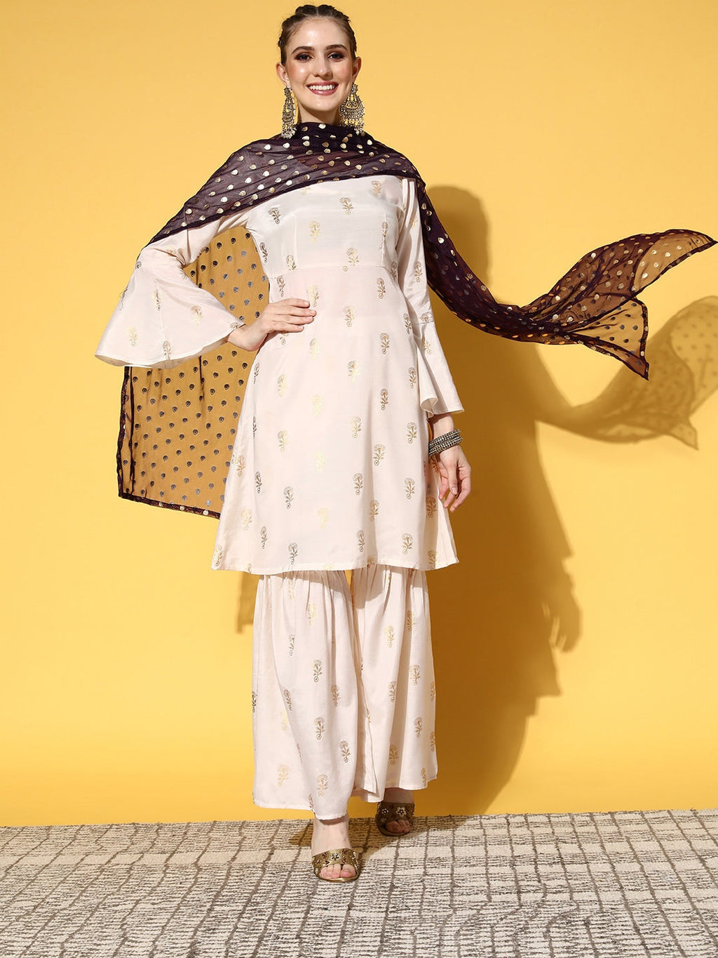HERE&NOW Women Ethnic Motifs Polyester Print Parade Kurta Set