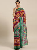 Saree Mall Magenta & Green Printed Bhagalpuri Saree