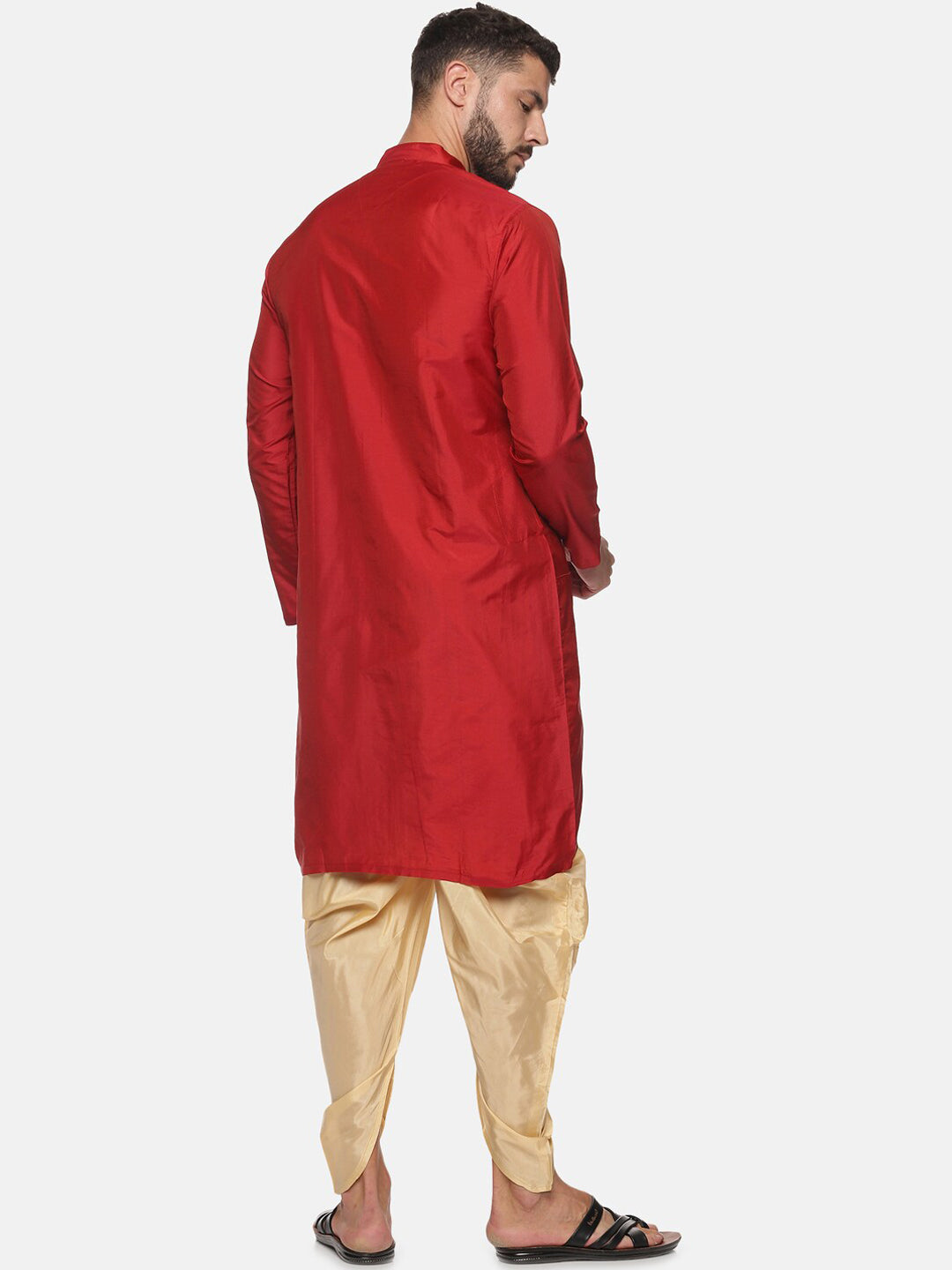 Sethukrishna Men Maroon Angrakha Kurta with Dhoti Pants