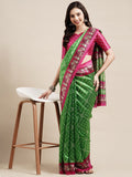 Saree Mall Green & Fuchsia Bandhani Silk Blend Bandhani Sarees
