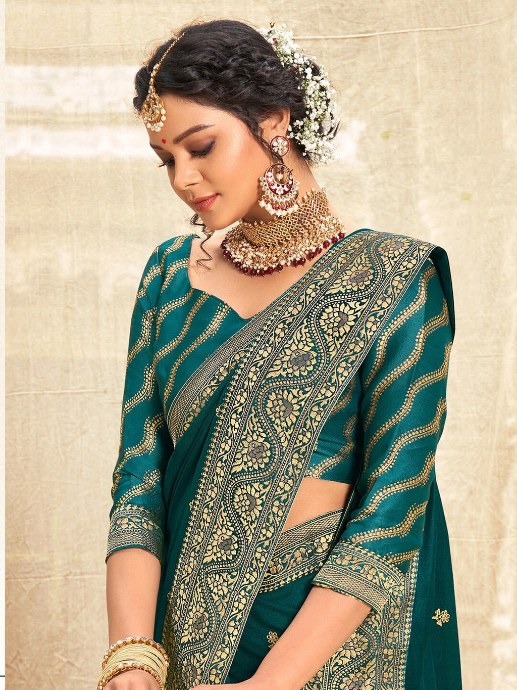 Saree Mall Ethnic Motifs Woven Design Zari Sarees