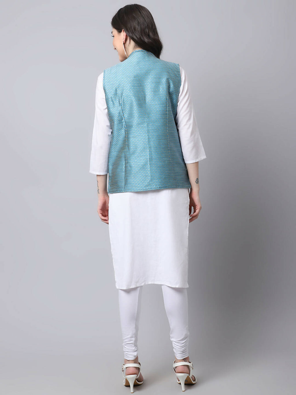 Even Apparels Blue Bansari Silk Open Front Gillet