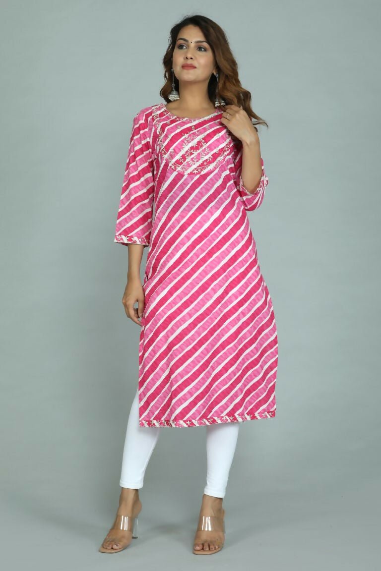 Alvano Women's Stylish Cotton Blend Laheriya Kurti